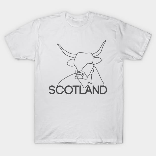 Scottish Highland Cow Continuous Line Drawing (Grey) T-Shirt by MacPean